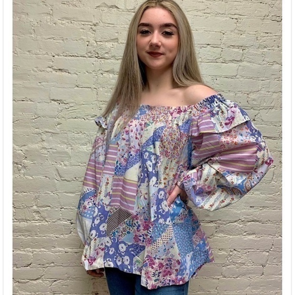 New! Tasha Polizzi Henni Off Shoulder Floral Patchwork Western Blouse​